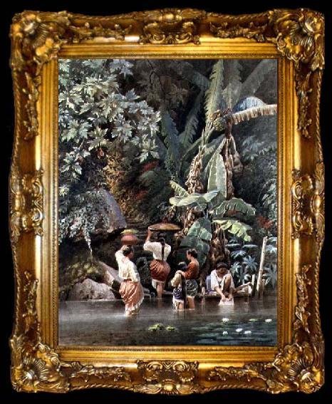 framed  unknow artist Handmade oil painting reproduction of Philippino Women Washing Beneath a Banana Tree, a painting by C. W. Andrews, ta009-2